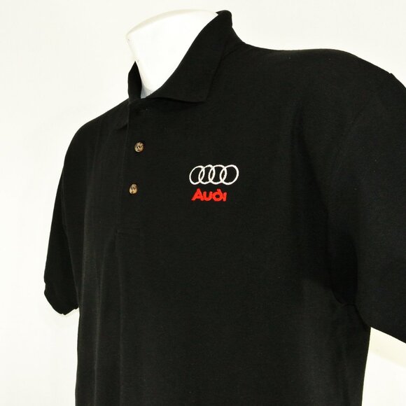 AUDI Vintage 1990s Car Dealership Employee Uniform Polo Shirt Black NEW L Large - Picture 1 of 7